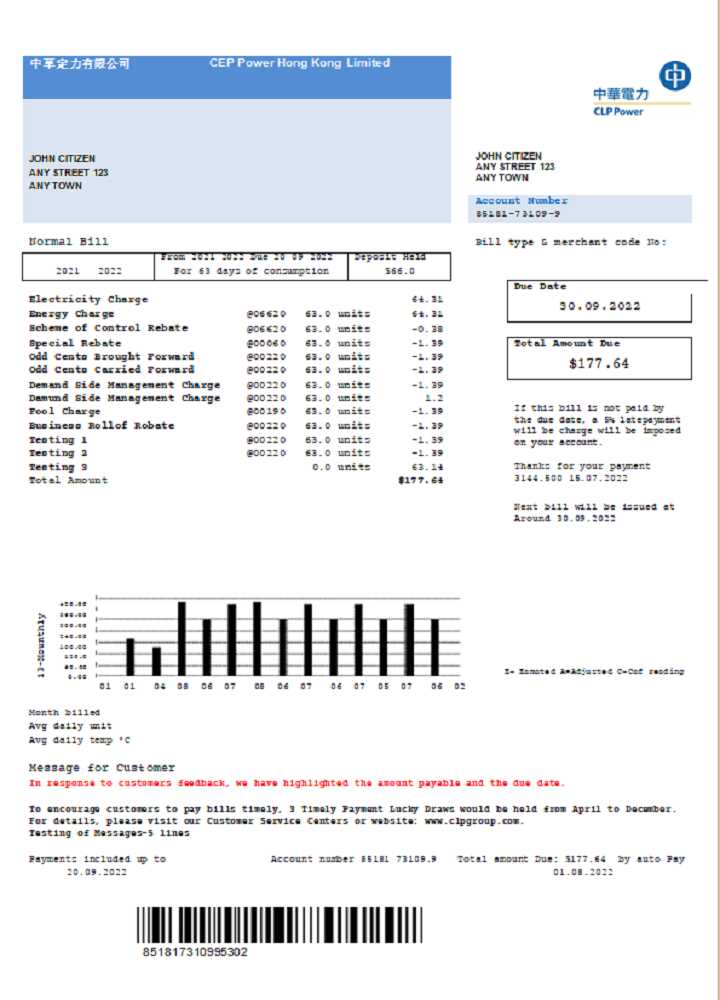 Hong Kong CLP Power Hong Kong Limited utility bill
